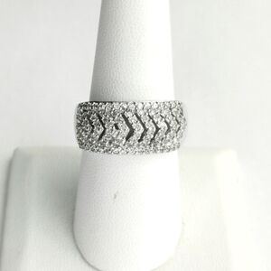 MODERNIST chevron design sterling silver cz ring size 9 Half Eternity